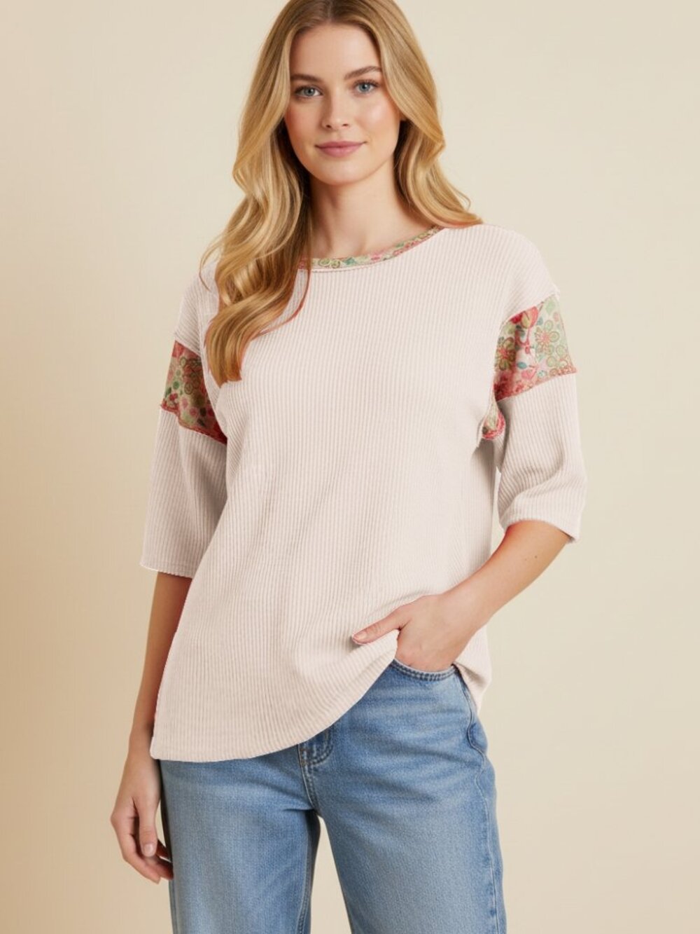 Knit floral Sleeve Top Pink NEW